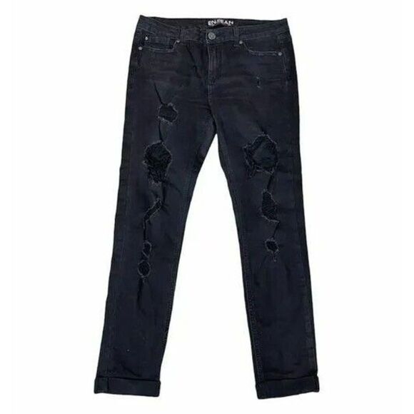 Enjean Jeans Black Size 11 Destroyed Cuffed Ankle - Picture 1 of 12